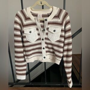 NWOT Cinq à Sept Cream and Brown Suki Stripe Combo Cardigan